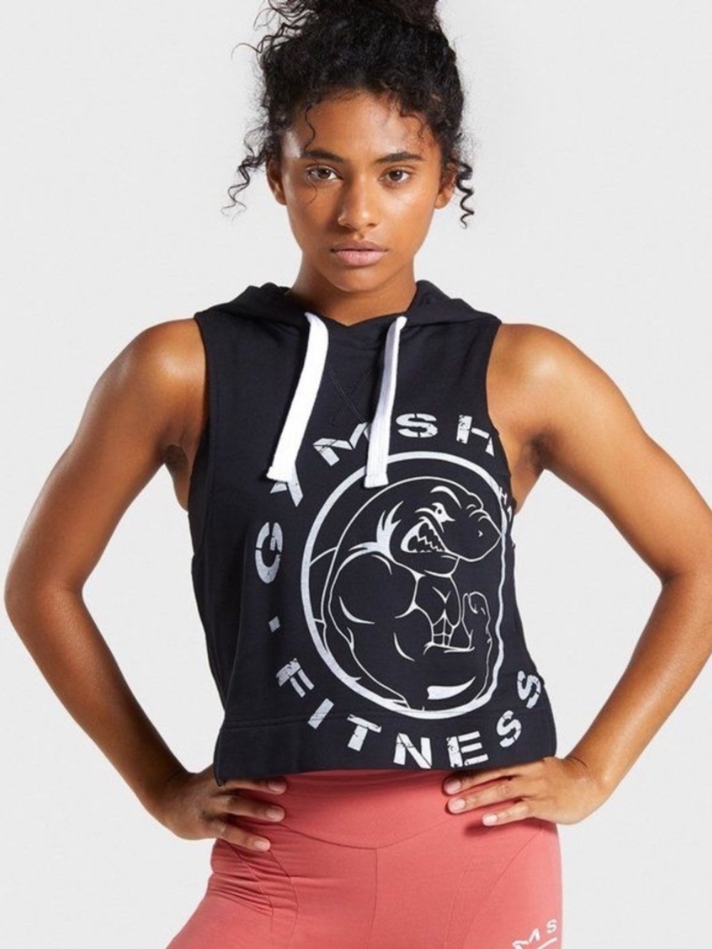 Gymshark Legacy Fitness Black Sleeveless Crop Hoodie with White Logo